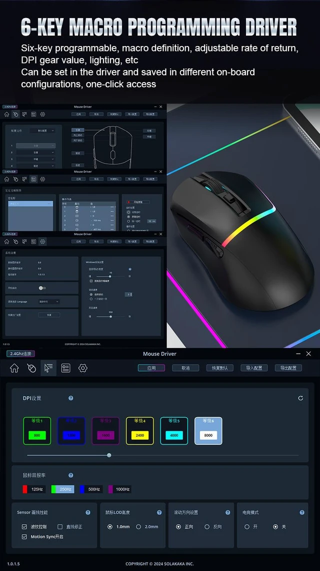 Alt view image 9 of 12 - M96 Triple-Mode Gaming Mouse Wired + 2.4G + Bluetooth 5.1, RGB, 7200 DPI, 400mAh Battery, for PC/Laptop/Mac Black
