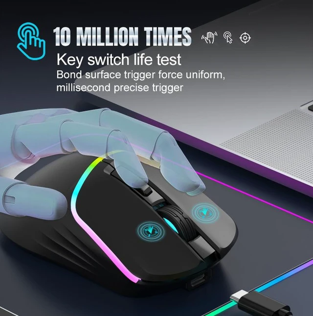 Alt view image 8 of 12 - M96 Triple-Mode Gaming Mouse Wired + 2.4G + Bluetooth 5.1, RGB, 7200 DPI, 400mAh Battery, for PC/Laptop/Mac Black
