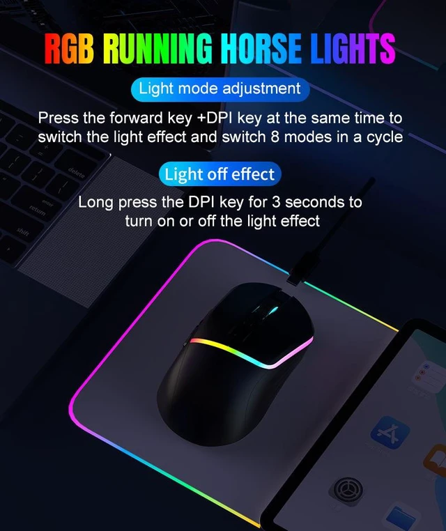 Alt view image 10 of 12 - M96 Triple-Mode Gaming Mouse Wired + 2.4G + Bluetooth 5.1, RGB, 7200 DPI, 400mAh Battery, for PC/Laptop/Mac Black