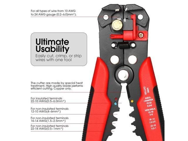 Alt view image 11 of 12 - Multi-functional 8" Self-adjusting Cable Wire Stripper With Cutter & Crimper Automatic Wire Stripping Pliers Crimping Tool 10-24AWG - Red