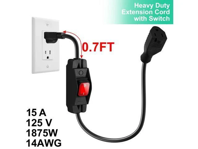 Alt view image 10 of 14 - Outdoor Waterproof On/Off Switch Extension Cord, Heavy Duty 125v/250v Black SJTW Cord (1.5 Ft, Black)