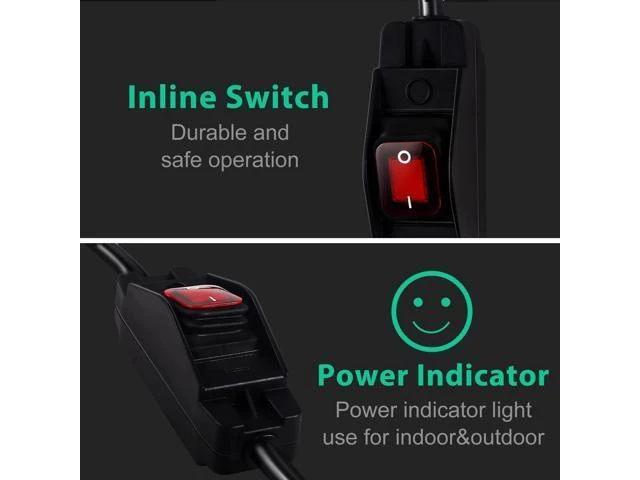 Alt view image 14 of 14 - Outdoor Waterproof On/Off Switch Extension Cord, Heavy Duty 125v/250v Black SJTW Cord (1.5 Ft, Black)