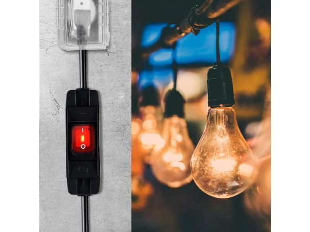Alt view image 11 of 14 - Outdoor Waterproof On/Off Switch Extension Cord, Heavy Duty 125v/250v Black SJTW Cord (1.5 Ft, Black)