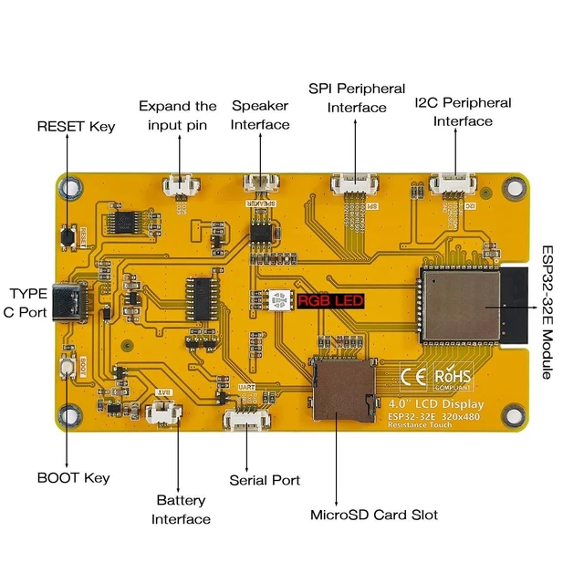 Alt view image 8 of 10 - Hosyond 4.0'' 320x480 Touch Screen with ESP32-32E ESP32 Display with WiFi+BT, ST7796S Driver LCD TFT Screen Module for Arduino IoT