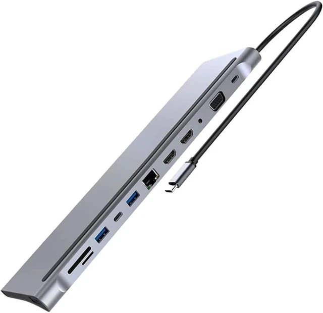 Alt view image 11 of 12 - ZZABC USBFXQKCQ 12 in 1 USB C Hub Laptop Docking Station Type-C to Dual HDMI-Compatible/VGA/USB 3.0 Hub/PD/RJ/Micro-SD/TF Card Dock Adapter