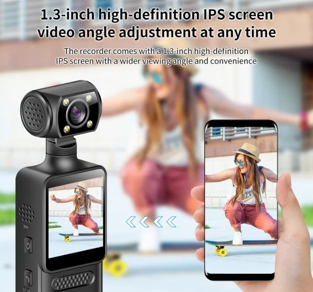 Alt view image 10 of 10 - 4K Clip-on Handheld Camcorder Portable Recorder, 4G, Outdoor Cycling Sports Camera, 1.3" Screen, LED Fill Light, 180° Rotation