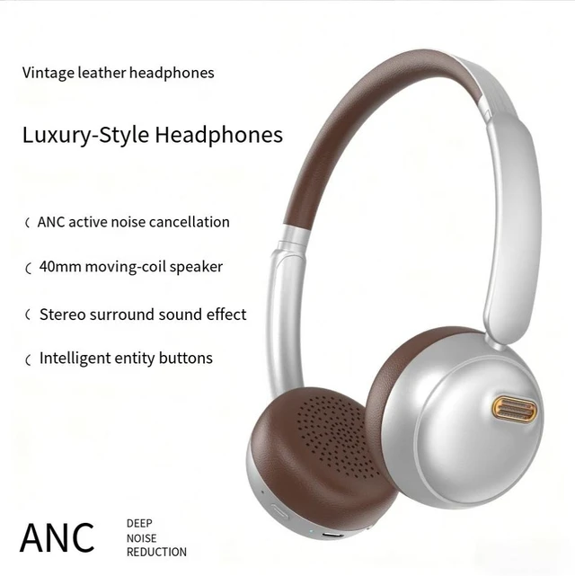 Alt view image 5 of 6 - ANC Bluetooth Headset Retro Over-Ear Design, Sports Noise Cancelling, 300mAh Battery, 20H Playtime, Bluetooth 5.4