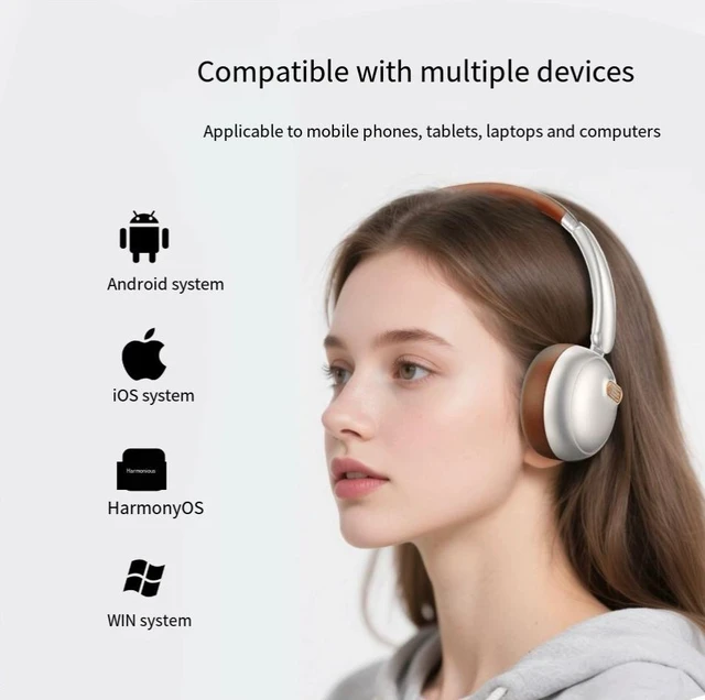Alt view image 6 of 6 - ANC Bluetooth Headset Retro Over-Ear Design, Sports Noise Cancelling, 300mAh Battery, 20H Playtime, Bluetooth 5.4