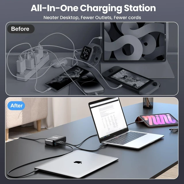 Alt view image 18 of 20 - 600W USB C Charger 8 Port PD 140W 100W 65W 45W 20W GaN Wall Charger Adapter Plug Fast Charging Station Block for MacBook Pro/Air, iPad, iPhone 17 16 Galaxy S26 Pixel Dell Laptop Type C Phone Android