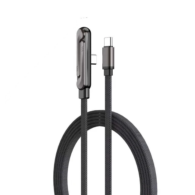 Alt view image 6 of 10 - 240W Braided Phone Stand Charging Cable 1.5M, Type-C to Type-C, Right Angle Gaming Cord, Integrated Phone Holder, Fast Charging for iPhone Samsung iPad Alloy + TPE