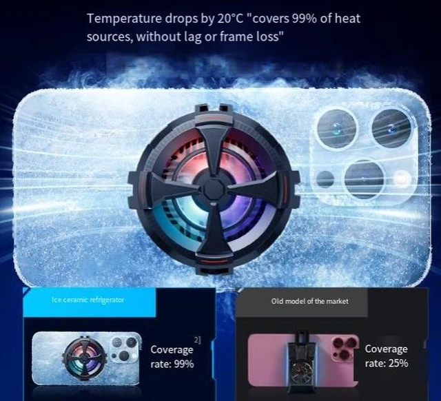 Alt view image 6 of 6 - AL12 Magnetic Semiconductor Phone Cooler, Gaming Freeze Radiator with Ice-Cooling Technology RGB LED Lighting, Low Noise, Instant Magnetic Mount for iPhone & Flat-Back Android Esports Accessory