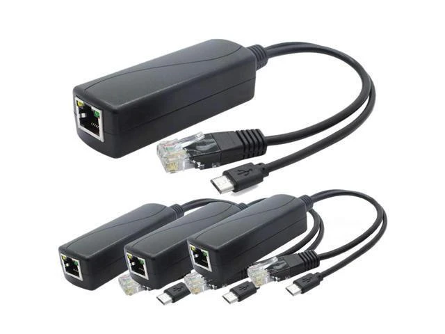 Alt view image 2 of 2 - 4-Pack 5V PoE Splitter, 48V to 5V 2.4A Adapter with Micro-USB Plug, for IP Camera,Tablets,for Raspberry Pi and More