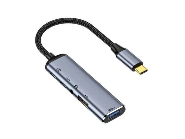 Alt view image 6 of 10 - xiwai Type C USB-C to Audio 3.5MM Dual USB 3.0 HUB Converter Multiport Adapter with Female 100W PD Power Port
