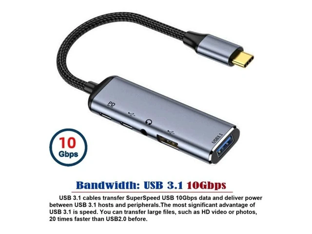 Alt view image 8 of 10 - xiwai Type C USB-C to Audio 3.5MM Dual USB 3.0 HUB Converter Multiport Adapter with Female 100W PD Power Port
