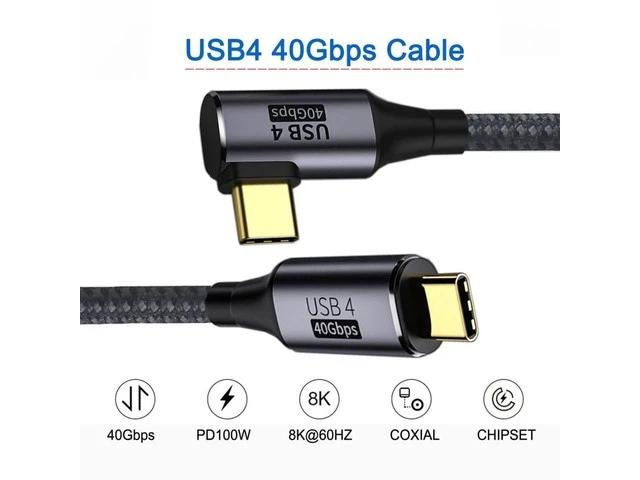 Alt view image 7 of 10 - chenyang 90 Degree Angled USB-C to USB-C USB4 Cable 40Gbps with 100W Charging UHD 8K 5K 4K@60Hz USB4.0 Compatible with Thunderbolt3/4 1.0M