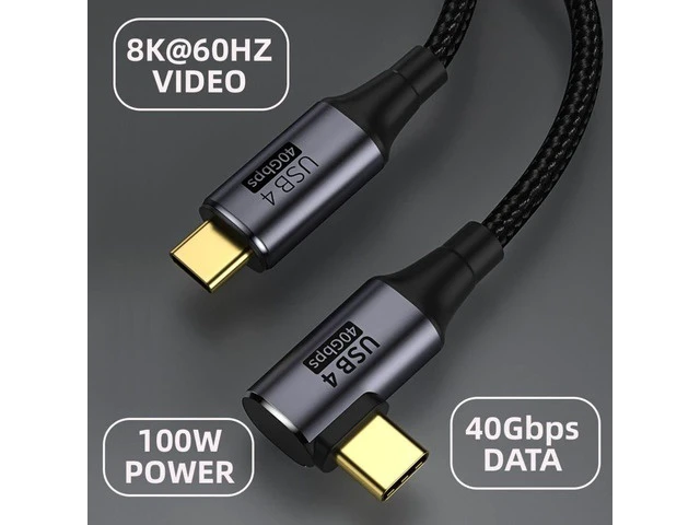 Alt view image 8 of 10 - chenyang 90 Degree Angled USB-C to USB-C USB4 Cable 40Gbps with 100W Charging UHD 8K 5K 4K@60Hz USB4.0 Compatible with Thunderbolt3/4 1.0M