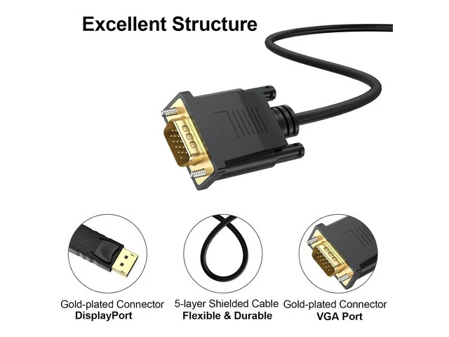 Alt view image 14 of 14 - DisplayPort to VGA Cable 6 Ft 2-Pack Display Port DP to VGA Adapter Cord Male to Male HD Video 1080P for Computer Monitor TV Projector