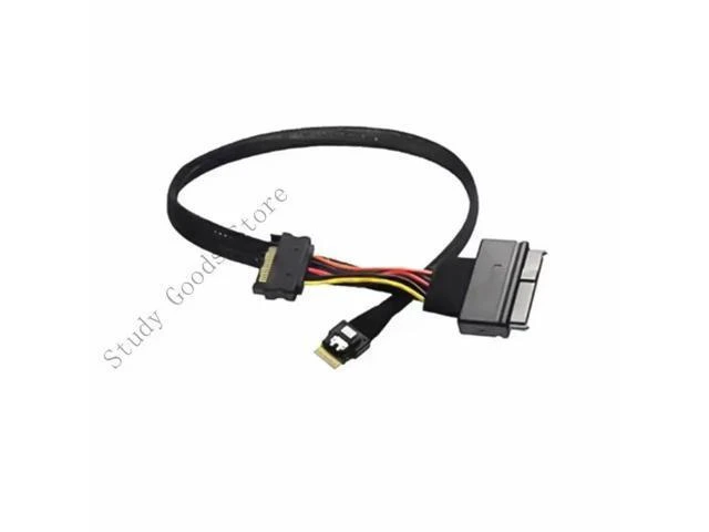 Alt view image 5 of 8 - Braideds SFF-8654 4i Male to SFF8639 Data Cable with 15Pin SATAs Power for U2U3 2Mode SSDs Connection