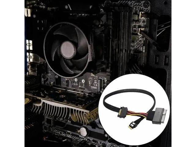 Alt view image 6 of 8 - Braideds SFF-8654 4i Male to SFF8639 Data Cable with 15Pin SATAs Power for U2U3 2Mode SSDs Connection
