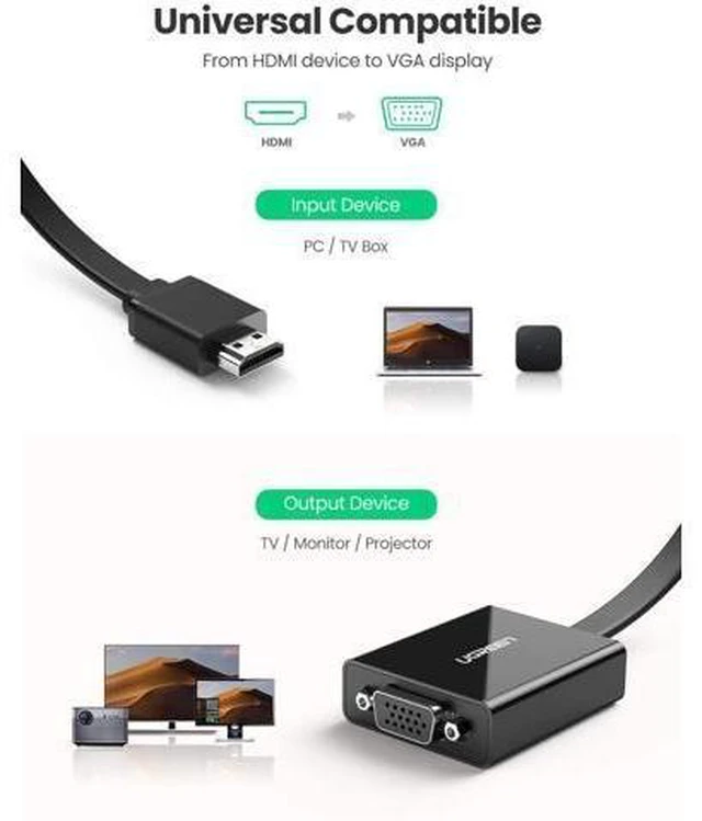 Alt view image 10 of 14 - UGREEN Active HDMI to VGA Adapter with 3.5mm Audio Jack HDMI Male to VGA Female up to 1080P for PC Laptop Ultrabook Raspberry Pi Chromebook Black