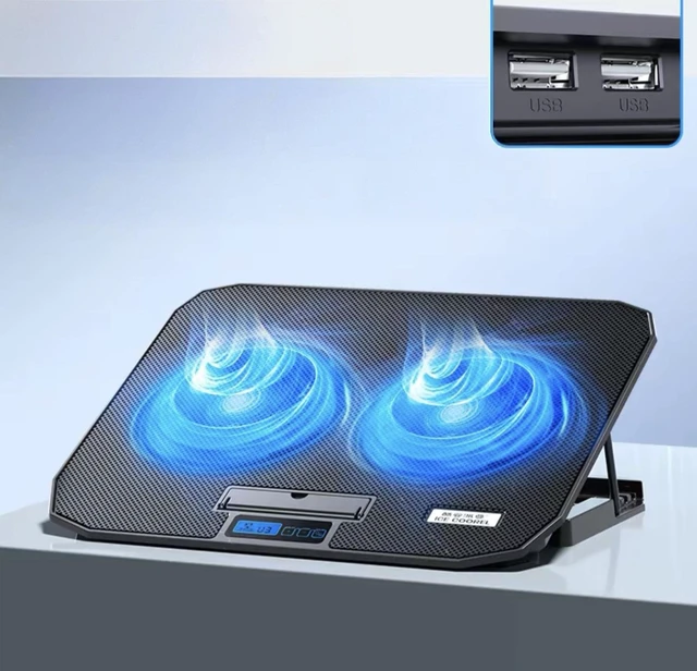 Alt view image 8 of 14 - ICE COOREL Laptop Cooling Pad with 2 Cooling Fans, Cooling Pad for Laptop Fan 13-15.6 Inch, Laptop Cooler Stand with 5 Height Adjustable,Two USB Port