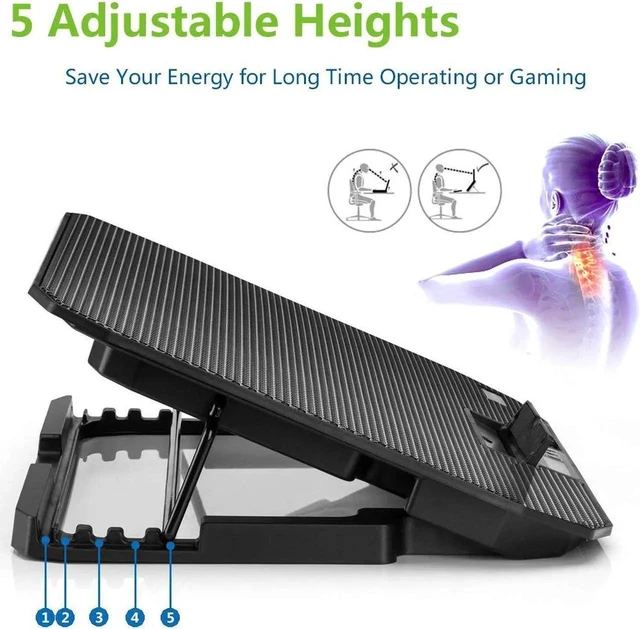 Alt view image 10 of 12 - ICE COOREL Laptop Cooling Pad with 5 Cooling Fans, Cooling Pad for Laptop Fan 13-15.6 Inch, Laptop Cooler Stand with 5 Height Adjustable,Two USB Port
