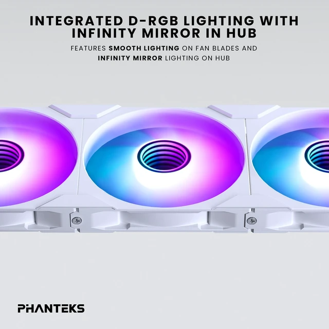 Alt view image 5 of 8 - Phanteks M25-140 Gen2 Reversed Blade, 140mm ARGB High Performance Cooling Fans, Daisy-chain Unified Fan Frame, Infinity Mirror hub, single cable connection, White