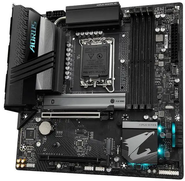 Alt view image 10 of 12 - GIGABYTE B760M AORUS Pro AX (LGA 1700/ Intel/ B760/ M-ATX/ DDR5/ Dual M.2/ PCIe 4.0/ USB 3.2 Gen2X2 Type-C/Intel Wi-Fi 6E/ 2.5GbE LAN/Q-Flash Plus/PCIe EZ-Latch/Gaming Motherboard)