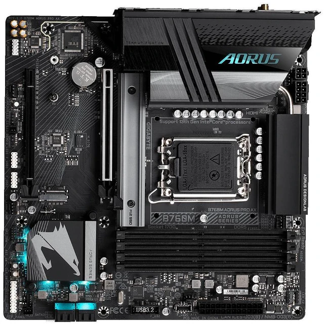 Alt view image 11 of 12 - GIGABYTE B760M AORUS Pro AX (LGA 1700/ Intel/ B760/ M-ATX/ DDR5/ Dual M.2/ PCIe 4.0/ USB 3.2 Gen2X2 Type-C/Intel Wi-Fi 6E/ 2.5GbE LAN/Q-Flash Plus/PCIe EZ-Latch/Gaming Motherboard)