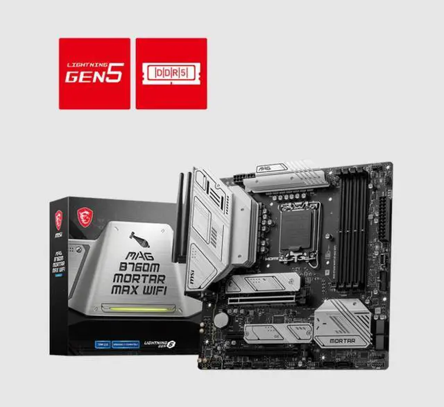 Alt view image 7 of 10 - MSI MAG B760M MORTAR MAX WIFI Gaming Motherboard (Supports 12th/13th Gen Intel Processors, LGA 1700, DDR5, PCIe 5.0, M.2, 2.5Gbps LAN, USB 3.2 Gen2, Wi-Fi 6E, mATX)