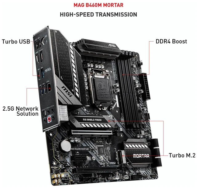 Alt view image 9 of 10 - MSI B460M BOMBER LGA 1200 Intel B460 SATA 6Gb/s Micro ATX Intel Motherboard