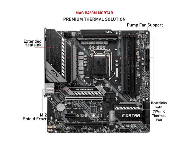 Alt view image 6 of 10 - MSI B460M BOMBER LGA 1200 Intel B460 SATA 6Gb/s Micro ATX Intel Motherboard