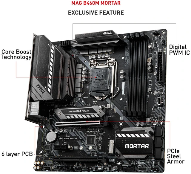 Alt view image 4 of 10 - MSI B460M BOMBER LGA 1200 Intel B460 SATA 6Gb/s Micro ATX Intel Motherboard
