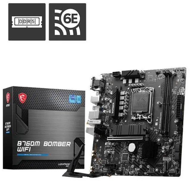 Alt view image 7 of 12 - MSI B760M BOMBER WIFI motherboard Supports 12th/13th Gen Intel® Core Processors, Pentium® Gold and Celeron® Processors (LGA 1700)