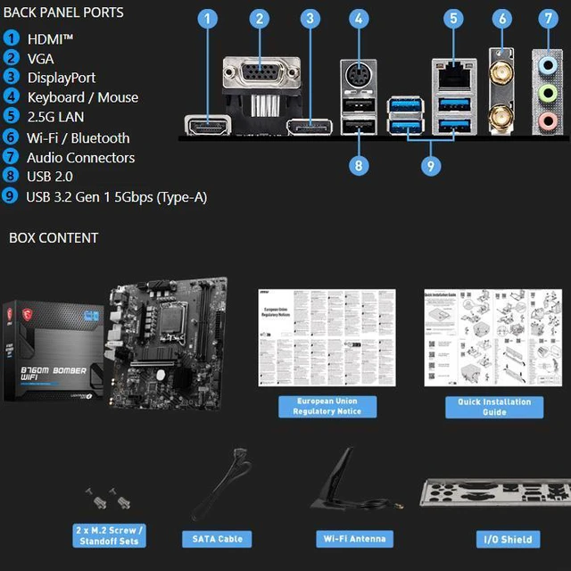 Alt view image 8 of 12 - MSI B760M BOMBER WIFI motherboard Supports 12th/13th Gen Intel® Core Processors, Pentium® Gold and Celeron® Processors (LGA 1700)
