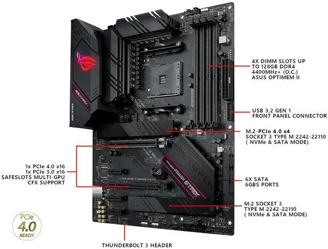 Alt view image 9 of 11 - ASUS ROG Strix B550-F Gaming (WiFi 6) AMD AM4 (3rd Gen Ryzen) ATX Gaming Motherboard (PCIe 4.0, 2.5Gb LAN, BIOS FlashBack, HDMI 2.1, Addressable Gen 2 RGB Header and AURA Sync)