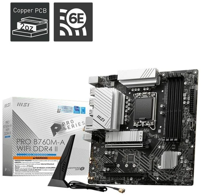 Alt view image 6 of 10 - MSI PRO B760M-A WIFI DDR4 II LGA 1700 Intel B750 SATA 6Gb/s mATX Motherboard ,Wi-Fi 6E, Bluetooth 5.3, premium 2.5G LAN