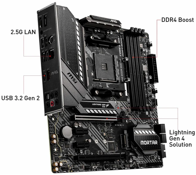 Alt view image 9 of 10 - MSI AM4 AMD Micro ATX Motherboard MAG B550M MORTAR AM4 AMD B550 SATA 6Gb/s Micro ATX AMD Motherboard