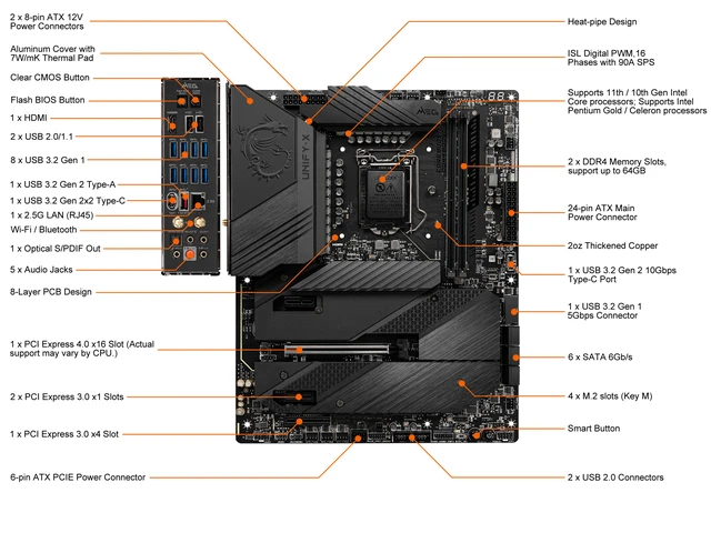 Alt view image 7 of 12 - MSI MEG Z590 UNIFY-X LGA 1200 Intel Z590 SATA 6Gb/s ATX Intel Motherboard