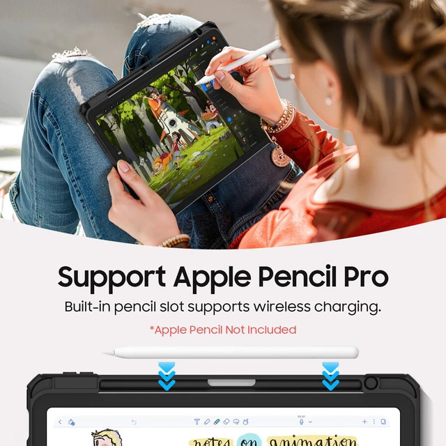 Alt view image 13 of 14 - Fintie Clear Case for iPad Air 11-inch & iPad Air 5th/4th Generation 10.9" | Hybrid Slim Design, Shockproof Cover with Transparent Back Shell & Pencil Holder, Viewing & Typing Angles, Black