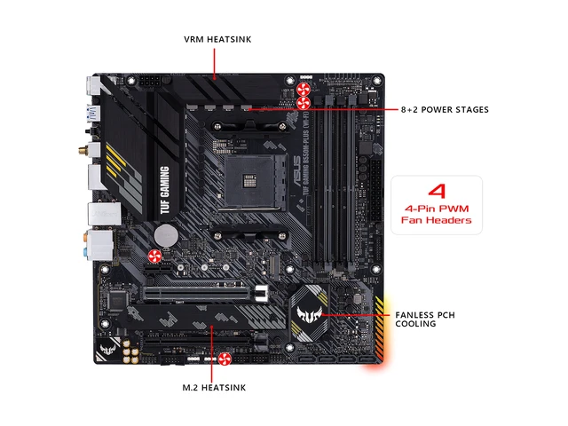 Alt view image 17 of 20 - ASUS TUF GAMING B550M-PLUS (Wi-Fi) AMD AM4 (3rd Gen Ryzen) Micro ATX Gaming Motherboard (PCIe 4.0, 2.5Gb LAN, BIOS FlashBack, HDMI 2.1, USB 3.2 Gen 2, Addressable Gen 2 RGB Header and AURA Sync)