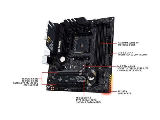 Alt view image 19 of 20 - ASUS TUF GAMING B550M-PLUS (Wi-Fi) AMD AM4 (3rd Gen Ryzen) Micro ATX Gaming Motherboard (PCIe 4.0, 2.5Gb LAN, BIOS FlashBack, HDMI 2.1, USB 3.2 Gen 2, Addressable Gen 2 RGB Header and AURA Sync)