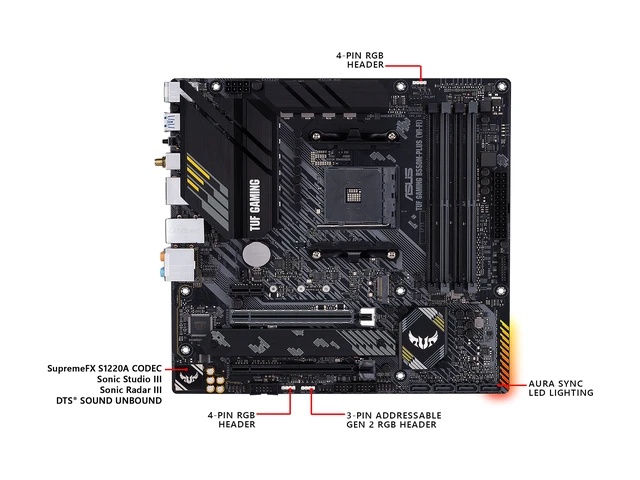 Alt view image 18 of 20 - ASUS TUF GAMING B550M-PLUS (Wi-Fi) AMD AM4 (3rd Gen Ryzen) Micro ATX Gaming Motherboard (PCIe 4.0, 2.5Gb LAN, BIOS FlashBack, HDMI 2.1, USB 3.2 Gen 2, Addressable Gen 2 RGB Header and AURA Sync)