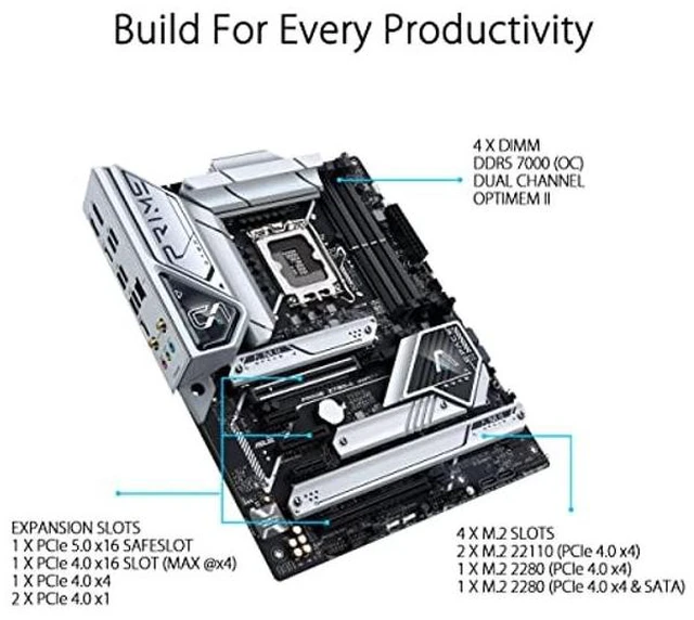 Alt view image 7 of 10 - ASUS Prime Z790-A WiFi 6E LGA 1700(Intel 14th,13th&12th) ATX motherboard (16+1 DrMOS, PCIe 5.0,DDR5,4X M.2 slots,2.5 Gb LAN,USB 3.2 Gen 2 front panel Type-C, Thunderbolt 4/USB4, DP)