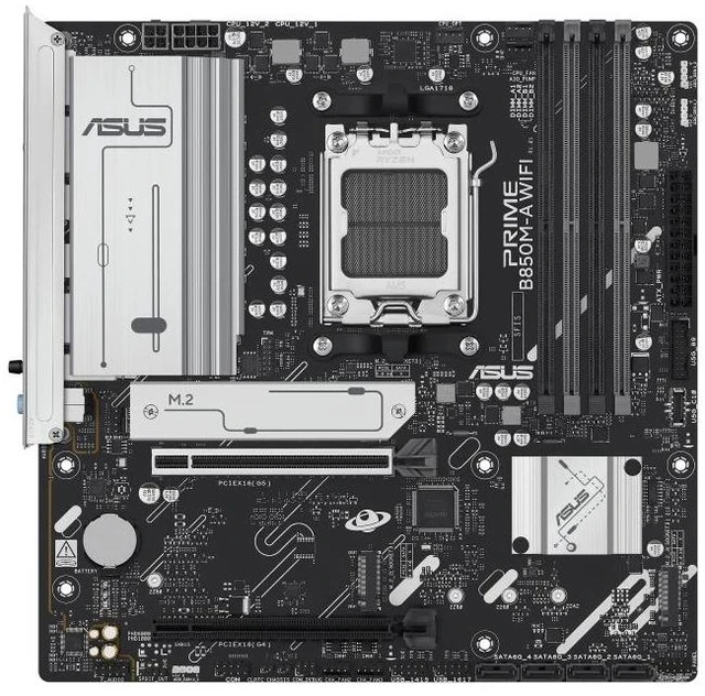 Alt view image 9 of 14 - ASUS PRIME B850M-A WIFI AMD B850 (AM5 Socket) micro-ATX motherboard,DDR5, PCIe 5.0 Ready,three M.2 slots,Wi-Fi 6E,Realtek 2.5Gb Ethernet,dual DisplayPort,HDMI,front USB 5Gbps Type-C support,Aura Sync