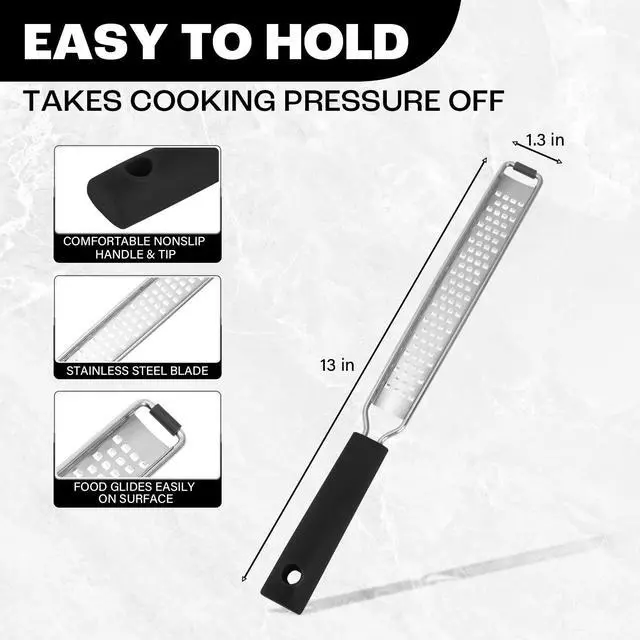 Alt view image 2 of 7 - Zester Grater, Fine Stainless Steel Lemon Zester | Cheese shredder for Kitchen, Ideal for parmesan, Garlic, Nutmeg, Chocolate, Fruits, Vegetables Black