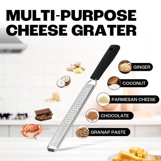 Alt view image 3 of 7 - Zester Grater, Fine Stainless Steel Lemon Zester | Cheese shredder for Kitchen, Ideal for parmesan, Garlic, Nutmeg, Chocolate, Fruits, Vegetables Black