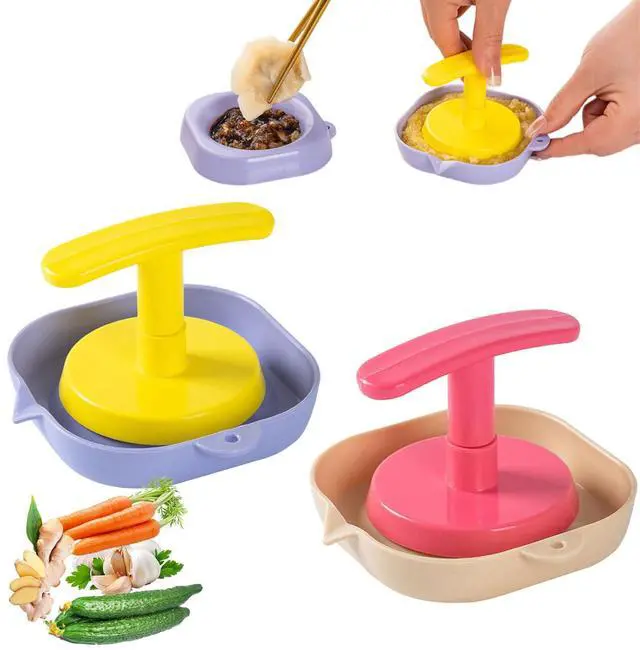 Main image of 2 PCS Manual Garlic Grater, 2 in 1 Garlic Press and Dipping Sauce Plate, Portable Garlic Crusher with Handle, Multifunctional Fruits Vegetable Ginger Mincer Kitchen Tool (Yellow Pink)