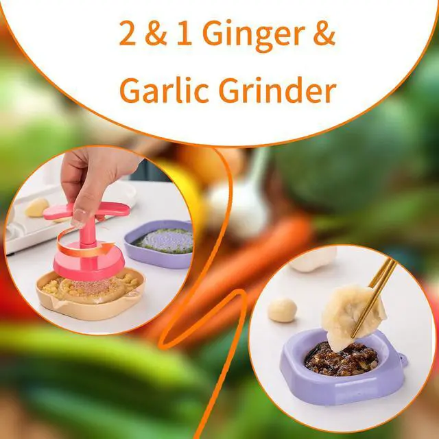 Alt view image 2 of 7 - 2 PCS Manual Garlic Grater, 2 in 1 Garlic Press and Dipping Sauce Plate, Portable Garlic Crusher with Handle, Multifunctional Fruits Vegetable Ginger Mincer Kitchen Tool (Yellow Pink)