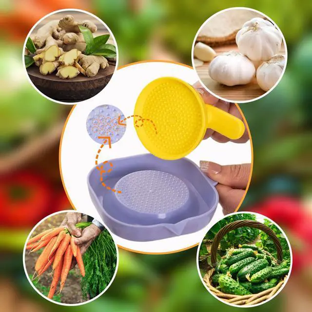 Alt view image 3 of 7 - 2 PCS Manual Garlic Grater, 2 in 1 Garlic Press and Dipping Sauce Plate, Portable Garlic Crusher with Handle, Multifunctional Fruits Vegetable Ginger Mincer Kitchen Tool (Yellow Pink)